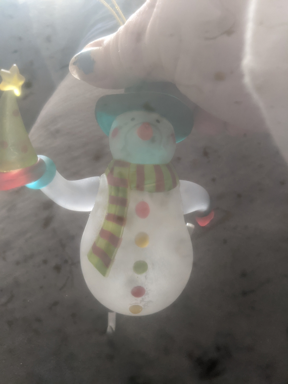 Snowman Hanging Ornament in White with Green Scarf